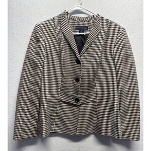 Preston & York Womens Houndstooth Blazer Size 10 Black & White 100% Lined